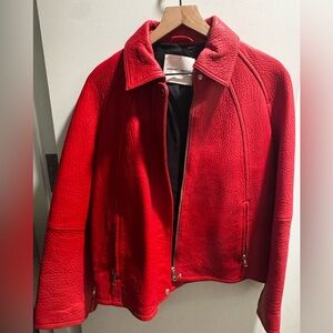 SAMSOE Vibrant Red Leather Jacket